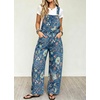 image:imagechouyatou Womens Floral Denim Bib Overalls Wide Leg Barrel Jeans JumpsuitsBlue