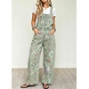 image:imagechouyatou Womens Floral Denim Bib Overalls Wide Leg Barrel Jeans JumpsuitsGreen