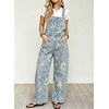 image:imagechouyatou Womens Floral Denim Bib Overalls Wide Leg Barrel Jeans JumpsuitsLight Blue