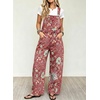 image:imagechouyatou Womens Floral Denim Bib Overalls Wide Leg Barrel Jeans JumpsuitsRed