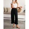image:imagechouyatou Womens Ruffle Hem Capri Jeans Baggy Wide Leg Denim Palazzo PantsBlack