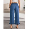 image:imagechouyatou Womens Ruffle Hem Capri Jeans Baggy Wide Leg Denim Palazzo PantsBlue