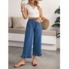 image:imagechouyatou Womens Ruffle Hem Capri Jeans Baggy Wide Leg Denim Palazzo PantsBlue