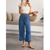 image:imagechouyatou Womens Ruffle Hem Capri Jeans Baggy Wide Leg Denim Palazzo PantsBlue
