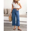 image:imagechouyatou Womens Ruffle Hem Capri Jeans Baggy Wide Leg Denim Palazzo PantsBlue