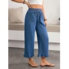 image:imagechouyatou Womens Ruffle Hem Capri Jeans Baggy Wide Leg Denim Palazzo PantsBlue