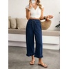 image:imagechouyatou Womens Ruffle Hem Capri Jeans Baggy Wide Leg Denim Palazzo PantsDark Blue