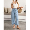 image:imagechouyatou Womens Ruffle Hem Capri Jeans Baggy Wide Leg Denim Palazzo PantsLight Blue