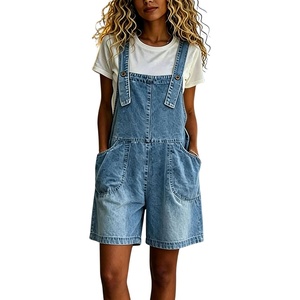 image:imagechouyatou Womens Baggy Denim Bib Overall Shorts Adjustable Strap OverallsBlue