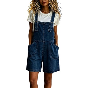 image:imagechouyatou Womens Baggy Denim Bib Overall Shorts Adjustable Strap OverallsDark Blue