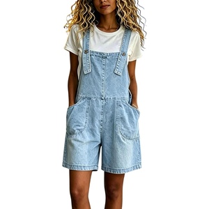 image:imagechouyatou Womens Baggy Denim Bib Overall Shorts Adjustable Strap OverallsLight Blue