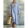 image:imagechouyatou Womens Plaid Loose Shirt Dress Long Sleeve Cotton Gingham DressBlue
