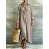 image:imagechouyatou Womens Plaid Loose Shirt Dress Long Sleeve Cotton Gingham DressCoffee