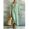 image:imagechouyatou Womens Plaid Loose Shirt Dress Long Sleeve Cotton Gingham DressGreen