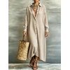 image:imagechouyatou Womens Plaid Loose Shirt Dress Long Sleeve Cotton Gingham DressKhaki