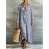 image:imagechouyatou Womens Plaid Loose Shirt Dress Long Sleeve Cotton Gingham DressNavy
