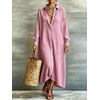 image:imagechouyatou Womens Plaid Loose Shirt Dress Long Sleeve Cotton Gingham DressPink