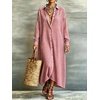 image:imagechouyatou Womens Plaid Loose Shirt Dress Long Sleeve Cotton Gingham DressRed