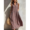image:imagechouyatou Womens Sleeveless Plaid Cotton Dress Lapel Button Front Gingham Long Shirt Dress with PocketsPink