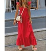 image:imagechouyatou Womens Summer Boho Cap Sleeve Smocked Sun Dress Casual VNeck Flounce Maxi Long Beach DressRed
