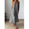 image:imagechouyatou Womens Summer Spaghetti Strap Sleeveless Linen Overall Dress Casual ALine Midi Long Beach DressGrey