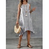 image:imagechouyatou Womens Vertical Striped Midi Long Dress Casual Loose Fit Tank Dress Boho High Low Party Beach SundressBlack