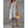 image:imagechouyatou Womens Vertical Striped Midi Long Dress Casual Loose Fit Tank Dress Boho High Low Party Beach SundressBlack
