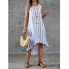 image:imagechouyatou Womens Vertical Striped Midi Long Dress Casual Loose Fit Tank Dress Boho High Low Party Beach SundressBlue