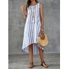 image:imagechouyatou Womens Vertical Striped Midi Long Dress Casual Loose Fit Tank Dress Boho High Low Party Beach SundressBlue