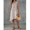 image:imagechouyatou Womens Vertical Striped Midi Long Dress Casual Loose Fit Tank Dress Boho High Low Party Beach SundressCoffee