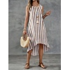 image:imagechouyatou Womens Vertical Striped Midi Long Dress Casual Loose Fit Tank Dress Boho High Low Party Beach SundressCoffee