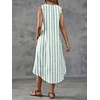 image:imagechouyatou Womens Vertical Striped Midi Long Dress Casual Loose Fit Tank Dress Boho High Low Party Beach SundressGreen