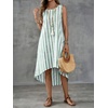image:imagechouyatou Womens Vertical Striped Midi Long Dress Casual Loose Fit Tank Dress Boho High Low Party Beach SundressGreen