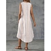 image:imagechouyatou Womens Vertical Striped Midi Long Dress Casual Loose Fit Tank Dress Boho High Low Party Beach SundressKhaki
