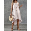 image:imagechouyatou Womens Vertical Striped Midi Long Dress Casual Loose Fit Tank Dress Boho High Low Party Beach SundressKhaki
