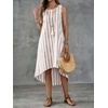 image:imagechouyatou Womens Vertical Striped Midi Long Dress Casual Loose Fit Tank Dress Boho High Low Party Beach SundressKhaki