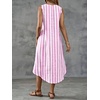 image:imagechouyatou Womens Vertical Striped Midi Long Dress Casual Loose Fit Tank Dress Boho High Low Party Beach SundressPink