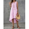 image:imagechouyatou Womens Vertical Striped Midi Long Dress Casual Loose Fit Tank Dress Boho High Low Party Beach SundressPink