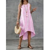 image:imagechouyatou Womens Vertical Striped Midi Long Dress Casual Loose Fit Tank Dress Boho High Low Party Beach SundressPink