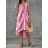 image:imagechouyatou Womens Vertical Striped Midi Long Dress Casual Loose Fit Tank Dress Boho High Low Party Beach SundressRed