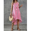 image:imagechouyatou Womens Vertical Striped Midi Long Dress Casual Loose Fit Tank Dress Boho High Low Party Beach SundressRed