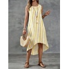 image:imagechouyatou Womens Vertical Striped Midi Long Dress Casual Loose Fit Tank Dress Boho High Low Party Beach SundressYellow