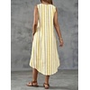 image:imagechouyatou Womens Vertical Striped Midi Long Dress Casual Loose Fit Tank Dress Boho High Low Party Beach SundressYellow