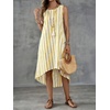image:imagechouyatou Womens Vertical Striped Midi Long Dress Casual Loose Fit Tank Dress Boho High Low Party Beach SundressYellow