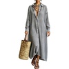 image:imagechouyatou Womens Plaid Loose Shirt Dress Long Sleeve Cotton Gingham DressBlack