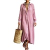 image:imagechouyatou Womens Plaid Loose Shirt Dress Long Sleeve Cotton Gingham DressPink