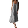 image:imagechouyatou Womens Summer Spaghetti Strap Sleeveless Linen Overall Dress Casual ALine Midi Long Beach DressGrey