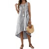 image:imagechouyatou Womens Vertical Striped Midi Long Dress Casual Loose Fit Tank Dress Boho High Low Party Beach SundressBlack
