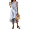 image:imagechouyatou Womens Vertical Striped Midi Long Dress Casual Loose Fit Tank Dress Boho High Low Party Beach SundressBlue
