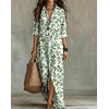 image:imagechouyatou Women Beach Boho Long Sleeve Floral Cotton Linen Shirt DressGreen